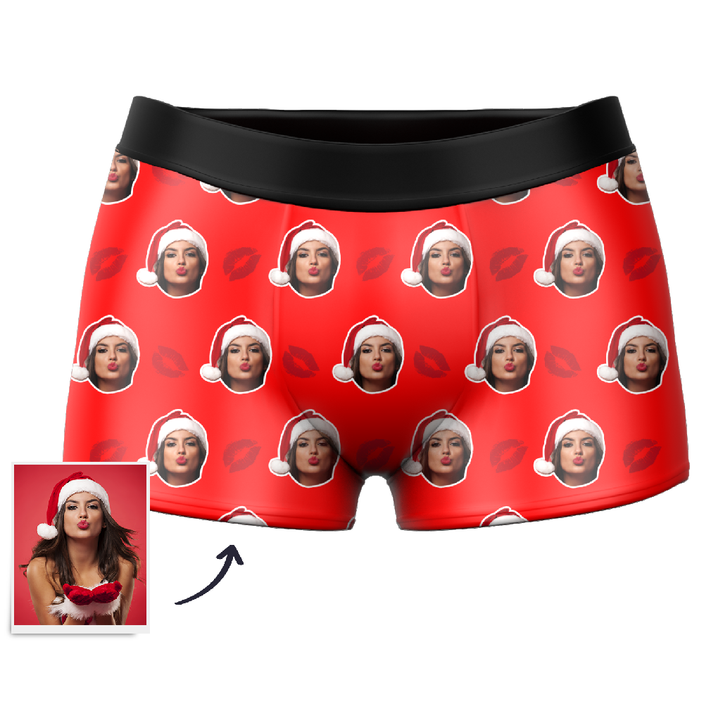 Custom Face Santa Hat Christmas Boxers – Funny Personalized Photo Underwear Gag Gift