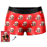 Custom Face Santa Hat Christmas Boxers – Funny Personalized Photo Underwear Gag Gift