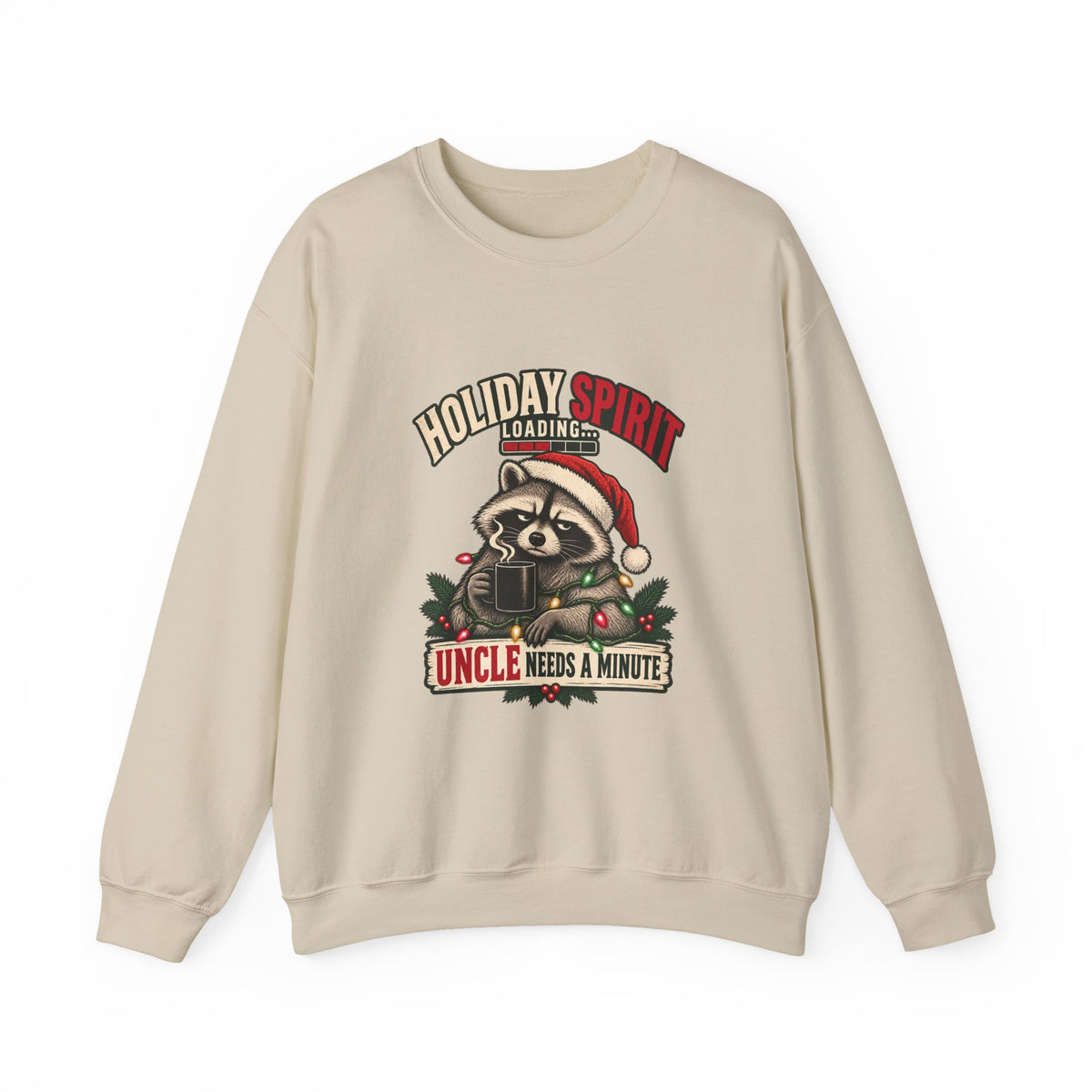 Holiday Spirit Loading – Funny Christmas Raccoon Crewneck Sweatshirt