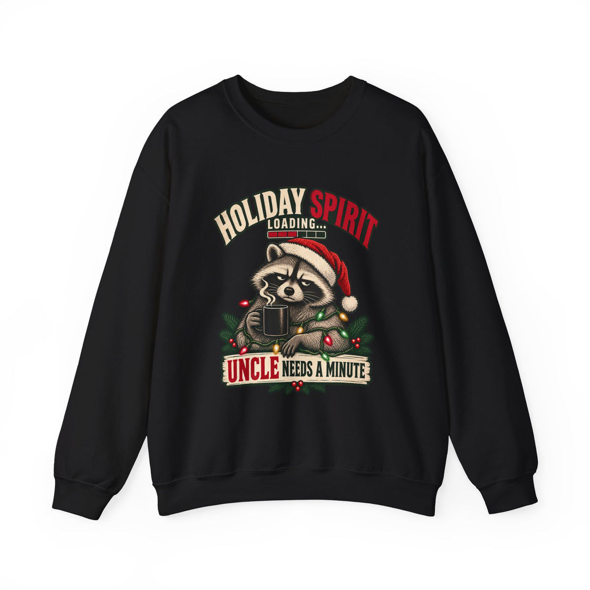 Holiday Spirit Loading – Funny Christmas Raccoon Crewneck Sweatshirt