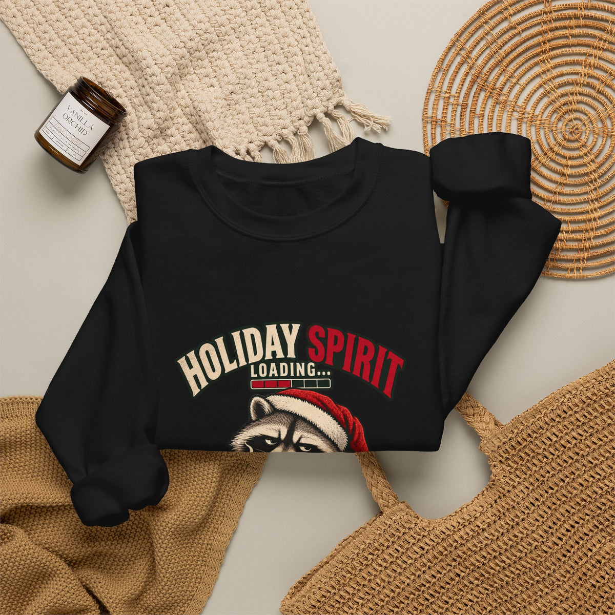 Holiday Spirit Loading – Funny Christmas Raccoon Crewneck Sweatshirt