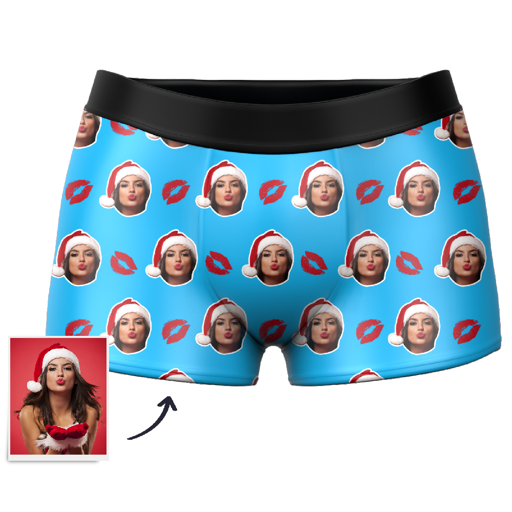 Custom Face Santa Hat Christmas Boxers – Funny Personalized Photo Underwear Gag Gift