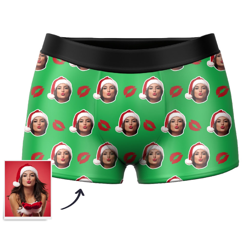 Custom Face Santa Hat Christmas Boxers – Funny Personalized Photo Underwear Gag Gift
