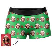 Custom Face Santa Hat Christmas Boxers – Funny Personalized Photo Underwear Gag Gift