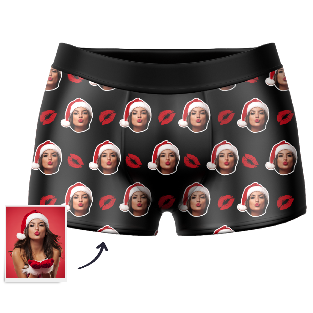 Custom Face Santa Hat Christmas Boxers – Funny Personalized Photo Underwear Gag Gift