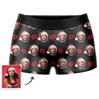 Custom Face Santa Hat Christmas Boxers – Funny Personalized Photo Underwear Gag Gift