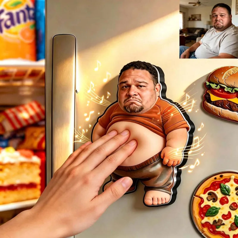 Custom Photo Dad Bod Squishy Belly Magnet – Personalized Funny Fridge Magnet with Sound