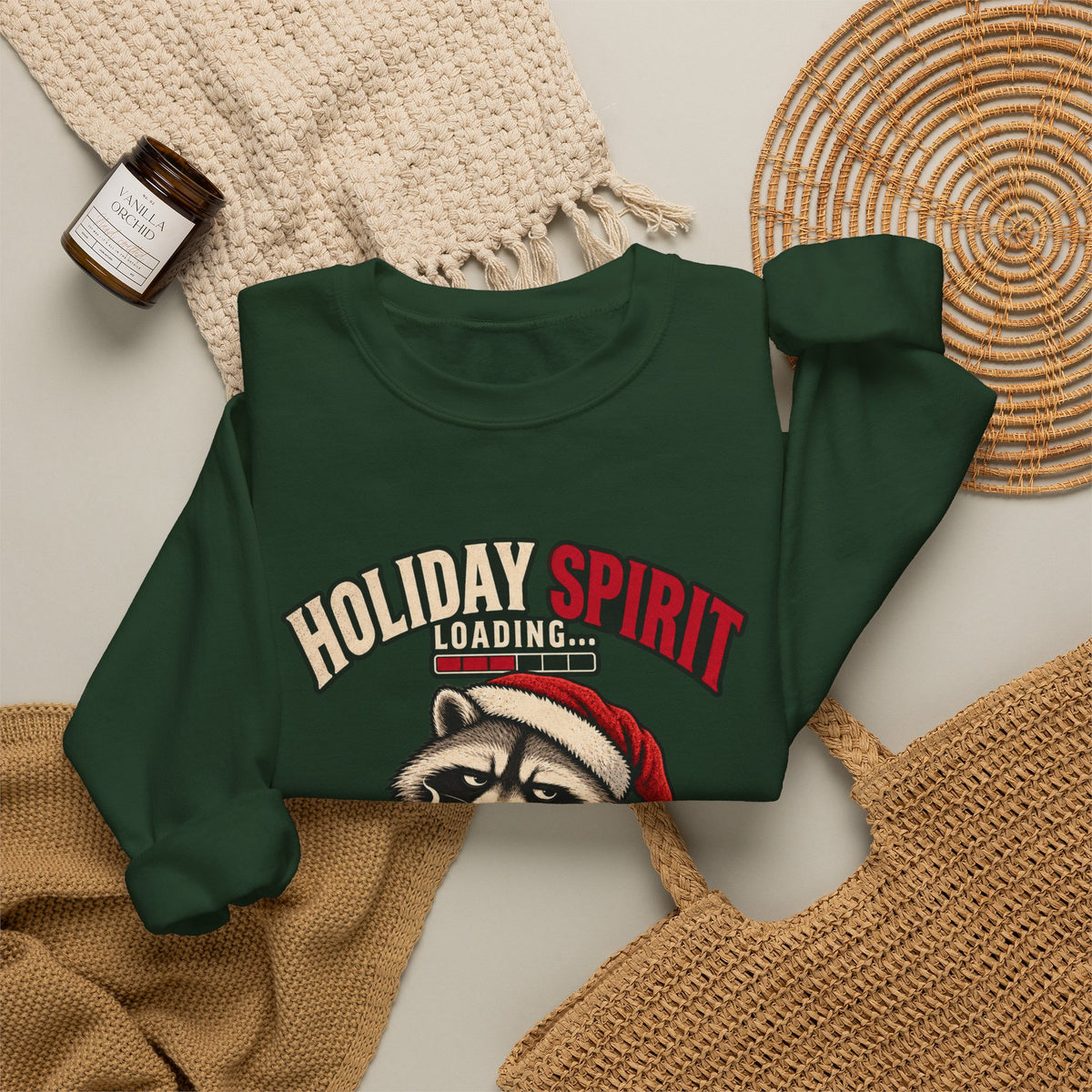 Holiday Spirit Loading – Funny Christmas Raccoon Crewneck Sweatshirt