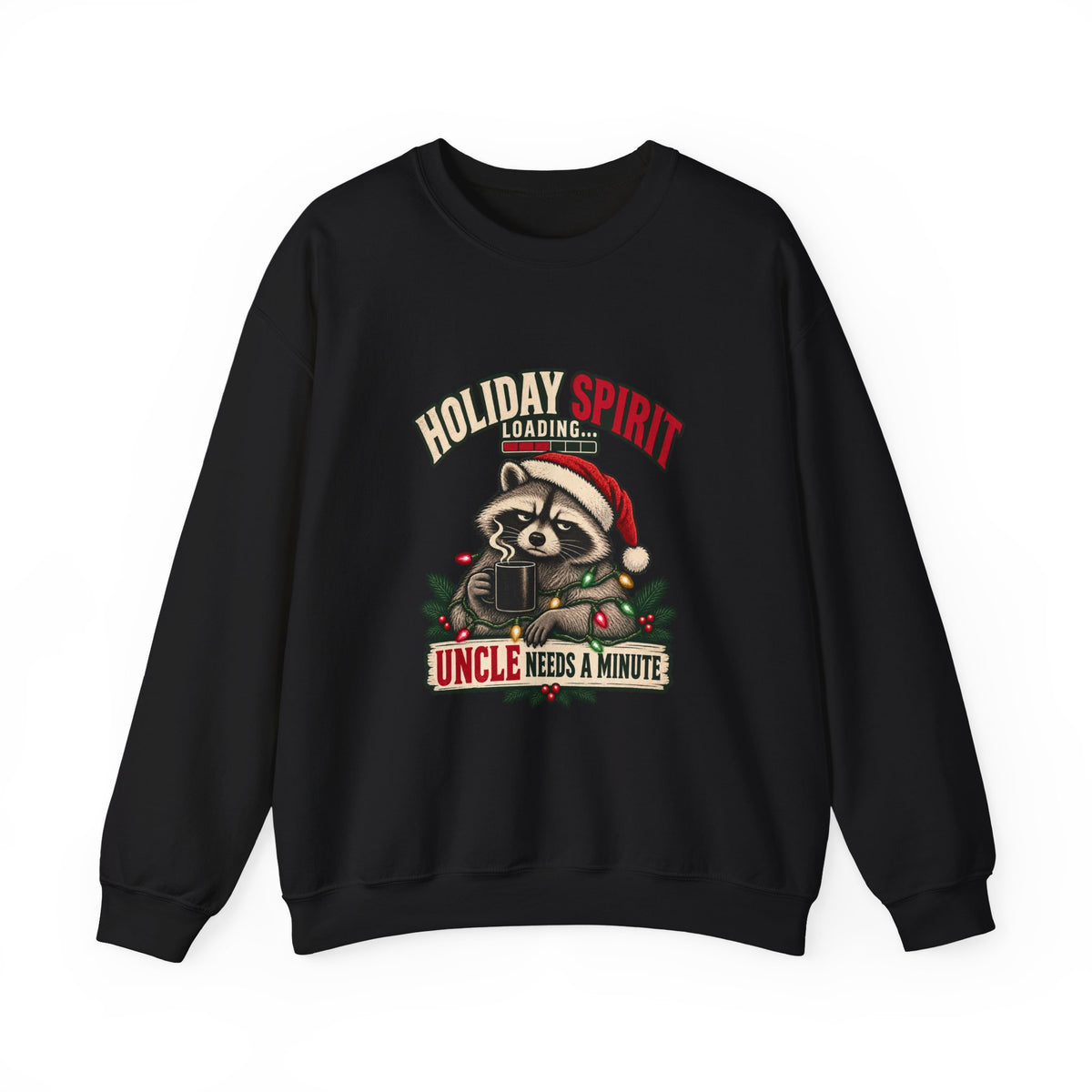 Holiday Spirit Loading – Funny Christmas Raccoon Crewneck Sweatshirt