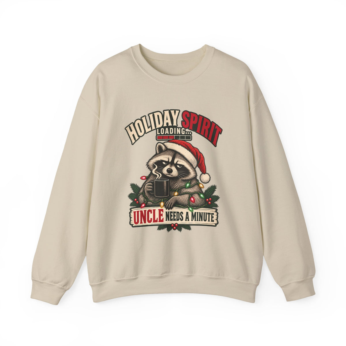 Holiday Spirit Loading – Funny Christmas Raccoon Crewneck Sweatshirt