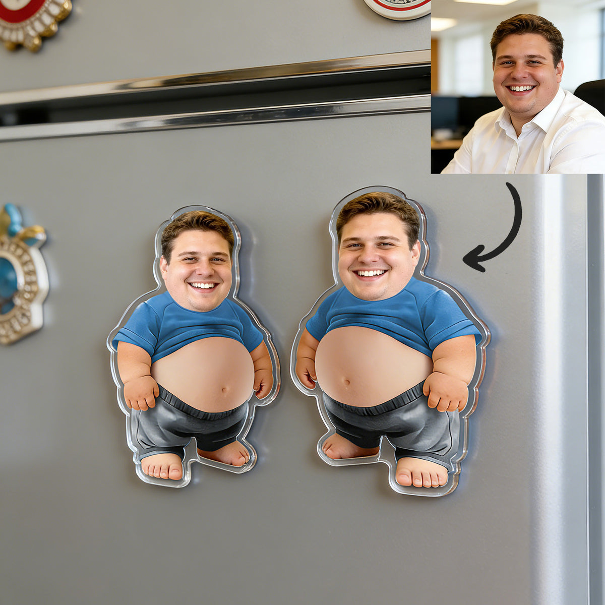 Custom Photo Dad Bod Squishy Belly Magnet – Personalized Funny Fridge Magnet & Gag Gift