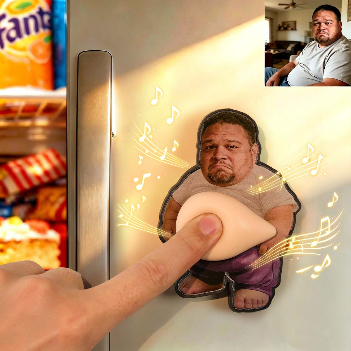 Custom Photo Dad Bod Squishy Belly Magnet – Personalized Funny Fridge Magnet with Sound