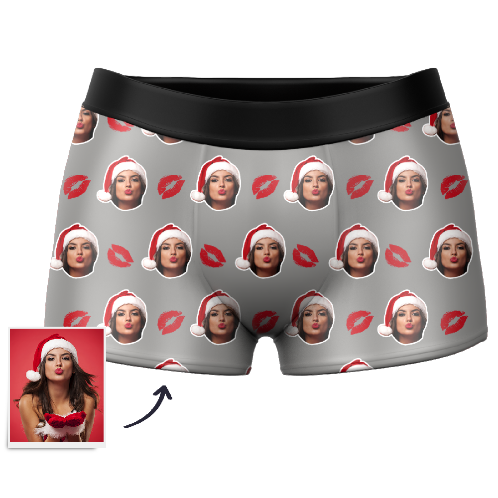 Custom Face Santa Hat Christmas Boxers – Funny Personalized Photo Underwear Gag Gift