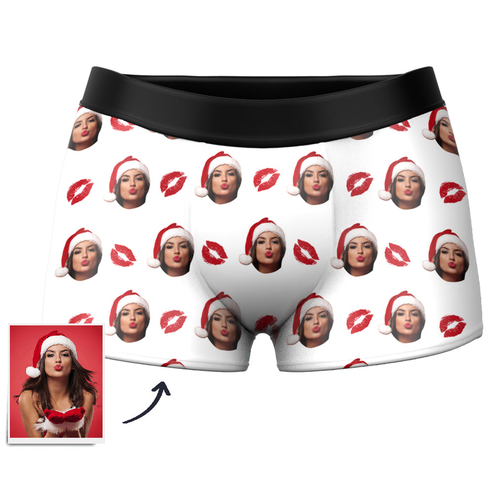 Custom Face Santa Hat Christmas Boxers – Funny Personalized Photo Underwear Gag Gift