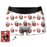 Custom Face Santa Hat Christmas Boxers – Funny Personalized Photo Underwear Gag Gift
